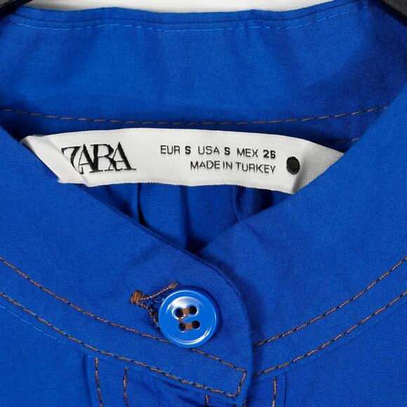 Zara Cobalt Blue Mini Dress Sz S Balloon Sleeves Tiered Ruffle - Picture 4 of 15